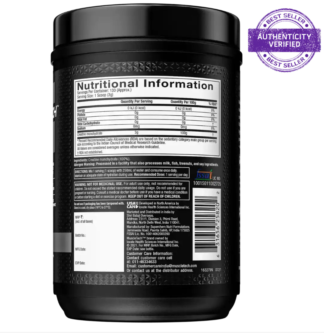 MUSCLETECH PLATINUM 100% CREATINE - 400 GM - 80 SERVINGS