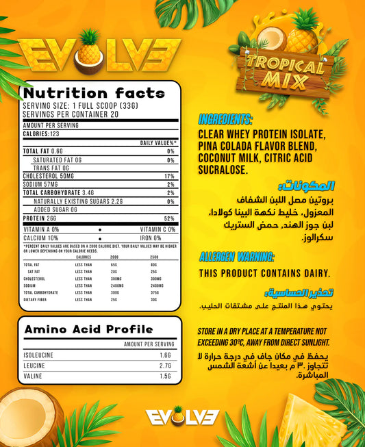 EVOLVE® CLEAR-WHEY ISOLATE - PINACOLADA - 20 Serve